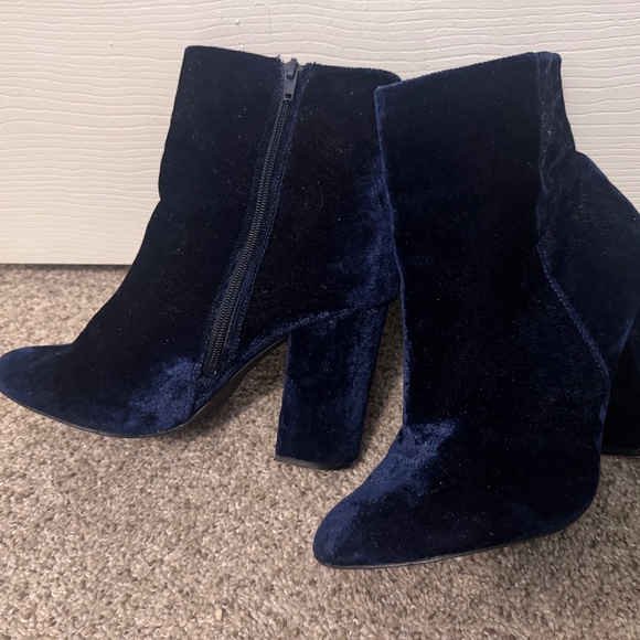 Midnight Blue Velvet Heeled Booties - Picture 1 of 4